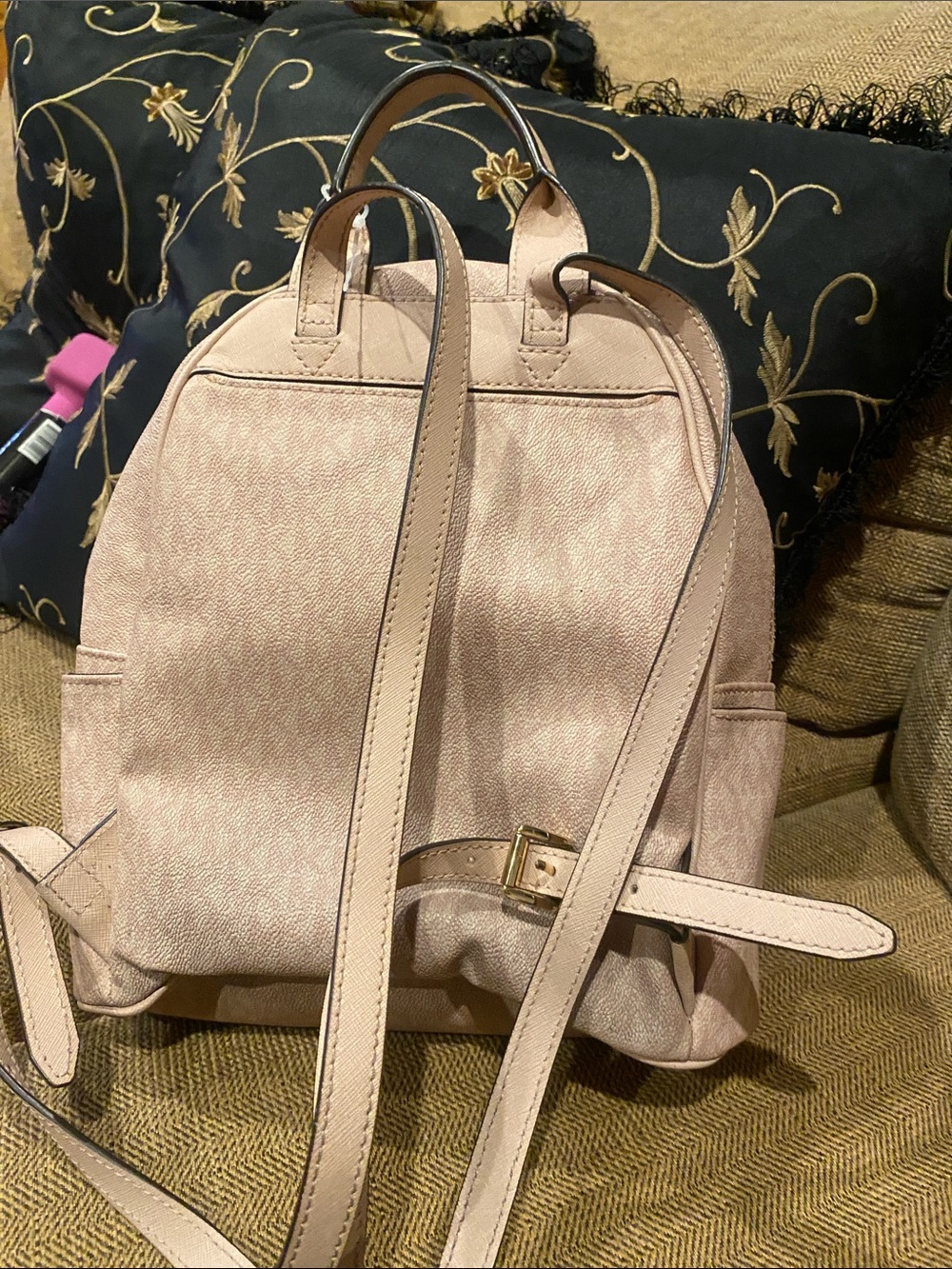 Michael Kors Blush Pink Floral Applique Leather Backpack - Picture 2 of 3